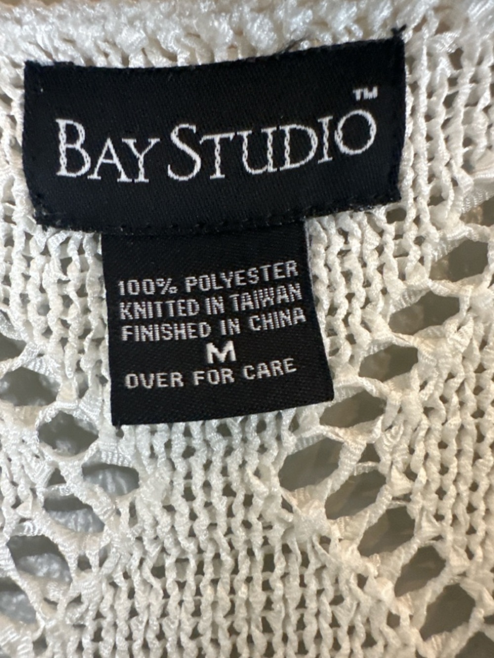 Bay Studio Ivory Open Knit Boho Sweater Bell Sleeve Lace Up Top M - Picture 4 of 6